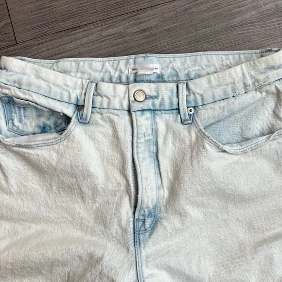 Good American Good Classic Slim Straight Jeans Ankle Slit Distressed Size 12 - Picture 4 of 7